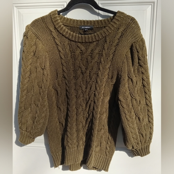 525 America Cable Knit Olive Green Sweater Distressed Size M/L Chunky Knit - Picture 1 of 7
